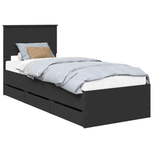Sängram med låda med huvudgavel Svart 75 x 190 cm Ingenjörsträ