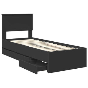 Sängram med låda med huvudgavel Svart 75 x 190 cm Ingenjörsträ