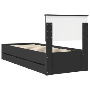 Sängram med låda med huvudgavel Svart 75 x 190 cm Ingenjörsträ