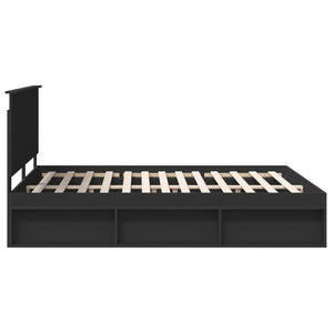 Sängram med huvudgavel Svart 160 x 200 cm Massiv furu