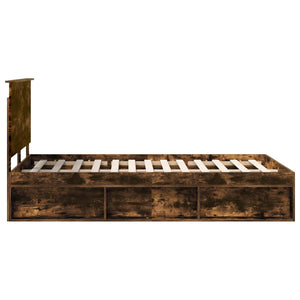 Sängram med huvudgavel Rökt ek 120 x 190 cm Massiv furu