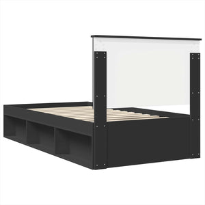 Sängram med huvudgavel Svart 100 x 200 cm Massiv furu