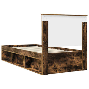 Sängram med huvudgavel Rökt ek 90 x 200 cm Massiv furu