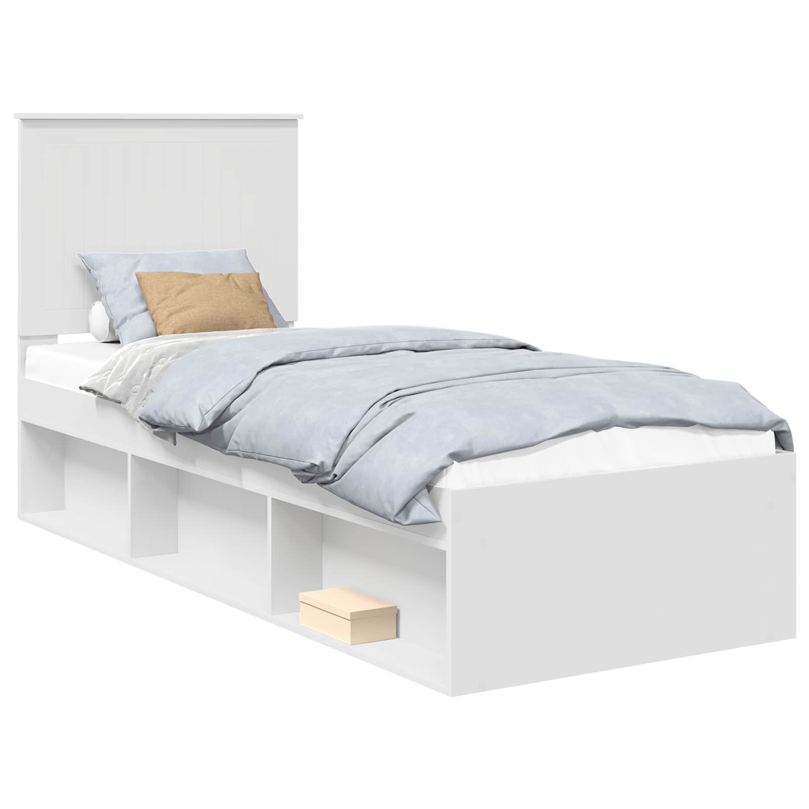 Sängram med huvudgavel Vit 75 x 190 cm Massiv furu