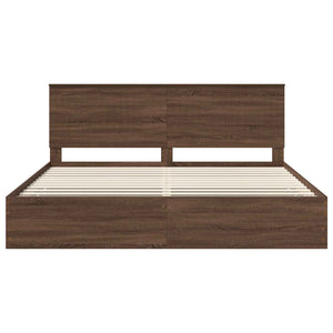 Sängram med låda med lagring Brun Ek 200 x 200 cm Ingenjörsträ