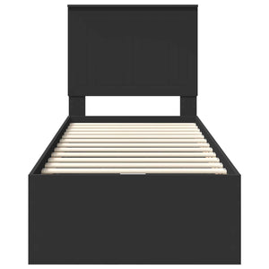 Sängram med låda med huvudgavel Svart 75 x 190 cm Ingenjörsträ