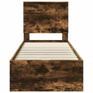 Sängram med låda med lagring Rökt ek 75 x 190 cm Ingenjörsträ