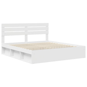 Sängram med huvudgavel Vit 200 x 200 cm Massiv furu