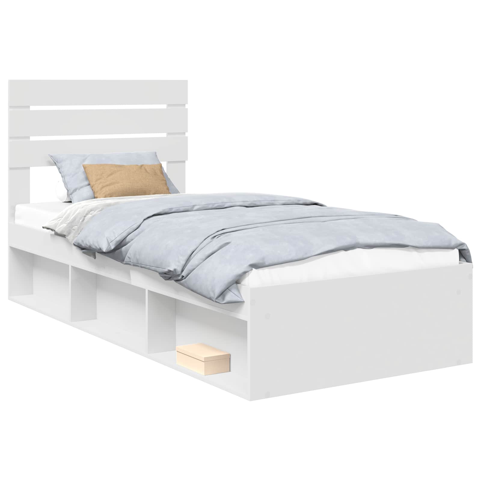 Sängram med huvudgavel Vit 90 x 190 cm Massiv furu