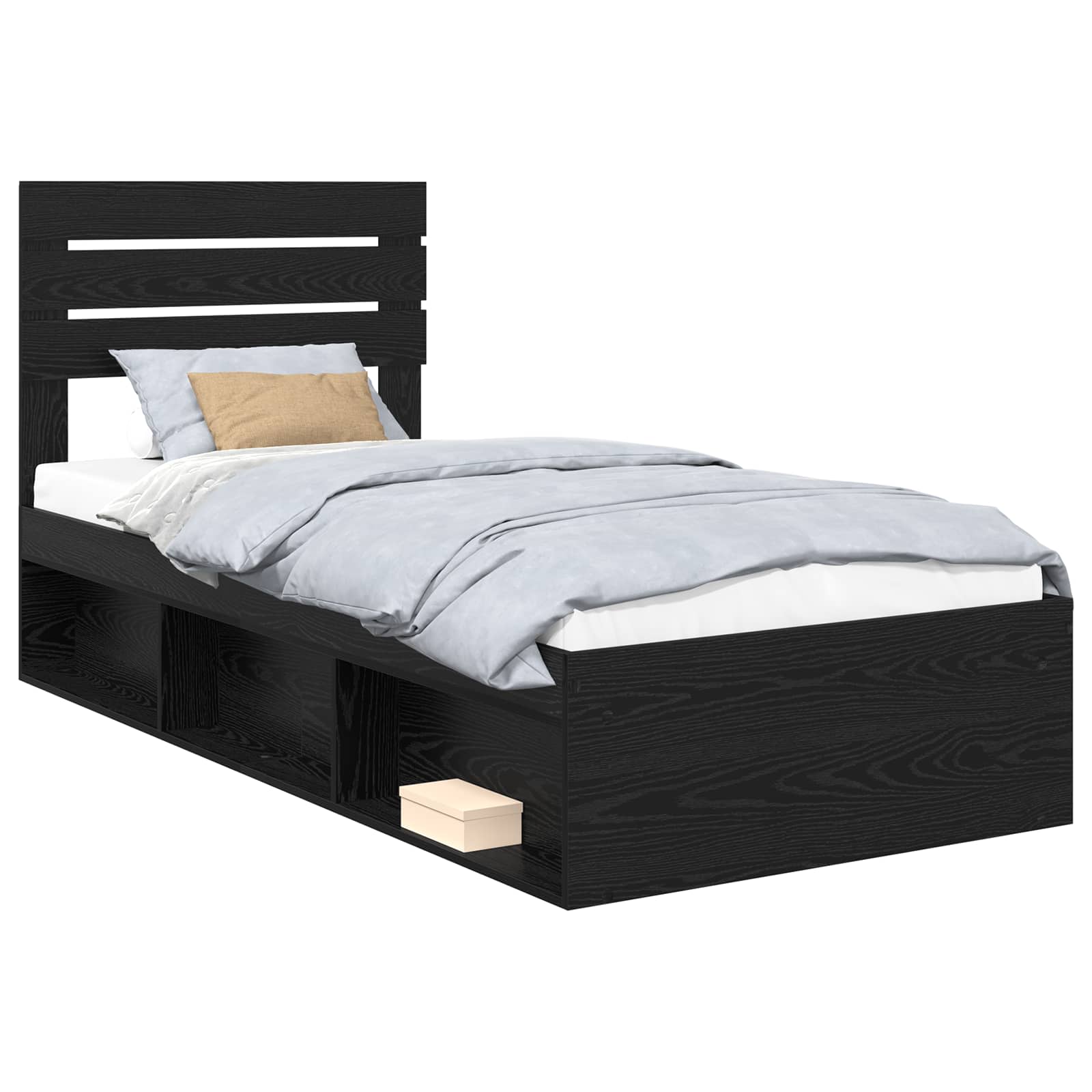 Sängram med huvudgavel Svart 75 x 190 cm Massiv furu