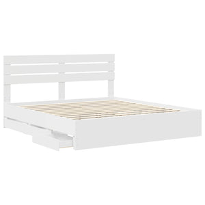 Sängram med låda med huvudgavel Vit 180 x 200 cm Ingenjörsträ