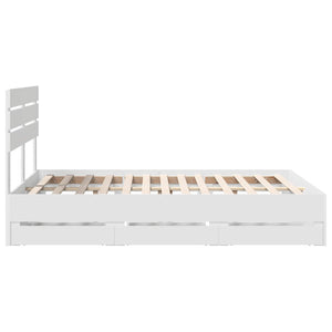 Sängram med låda med huvudgavel Vit 140 x 190 cm Ingenjörsträ