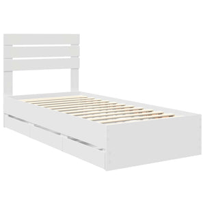 Sängram med låda med huvudgavel Vit 90 x 190 cm Ingenjörsträ