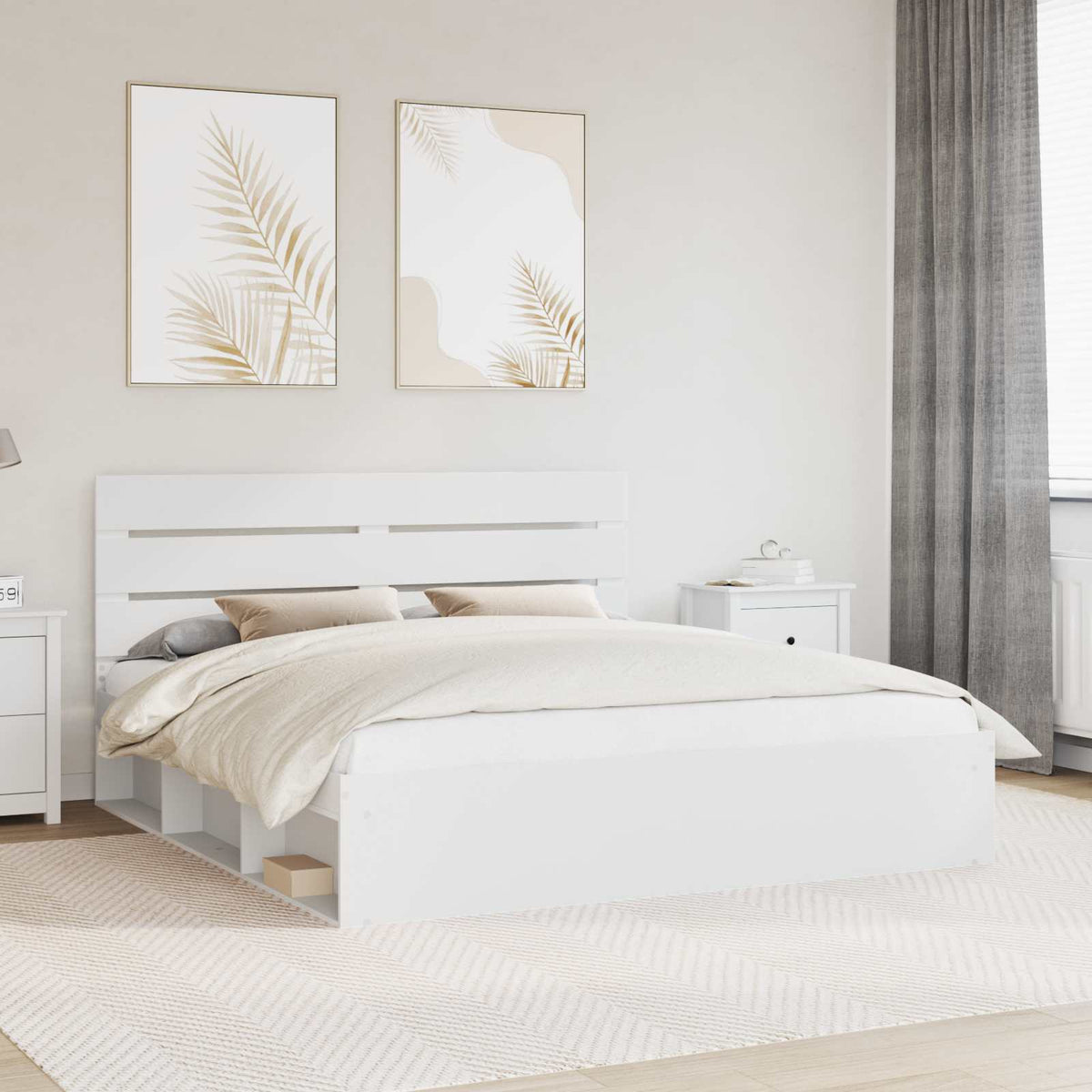 Sängram med huvudgavel Vit 200 x 200 cm Massiv furu