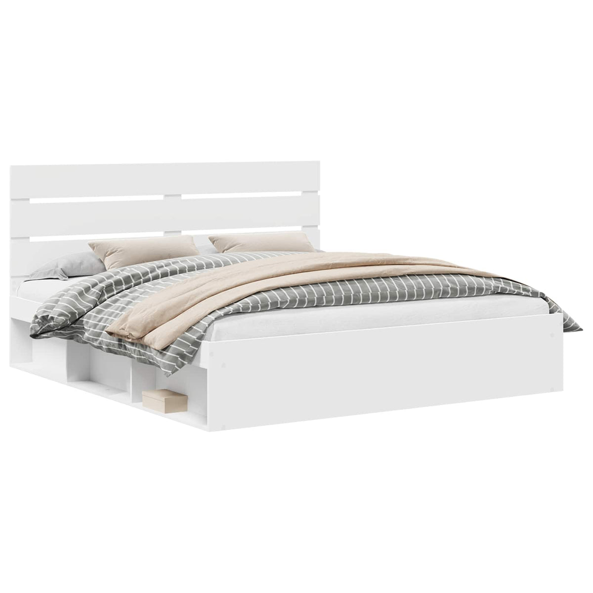 Sängram med huvudgavel Vit 200 x 200 cm Massiv furu