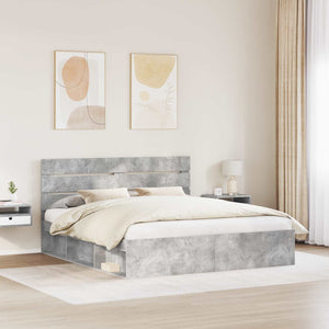 Sängram med huvudgavel Betong 200 x 200 cm Massiv furu