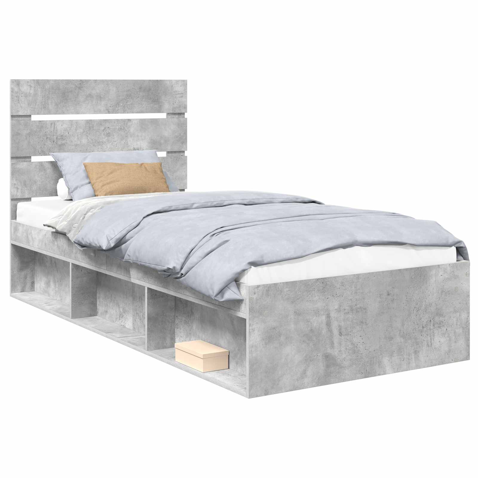 Sängram med huvudgavel Betonggrå 100 x 200 cm Massiv furu