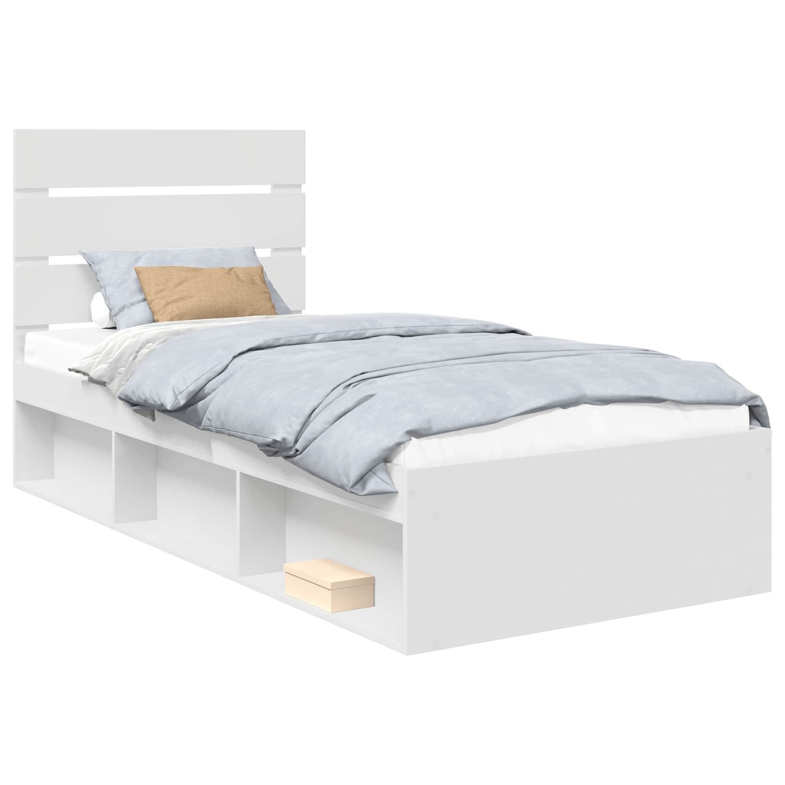 Sängram med huvudgavel Vit 90 x 200 cm Massiv furu