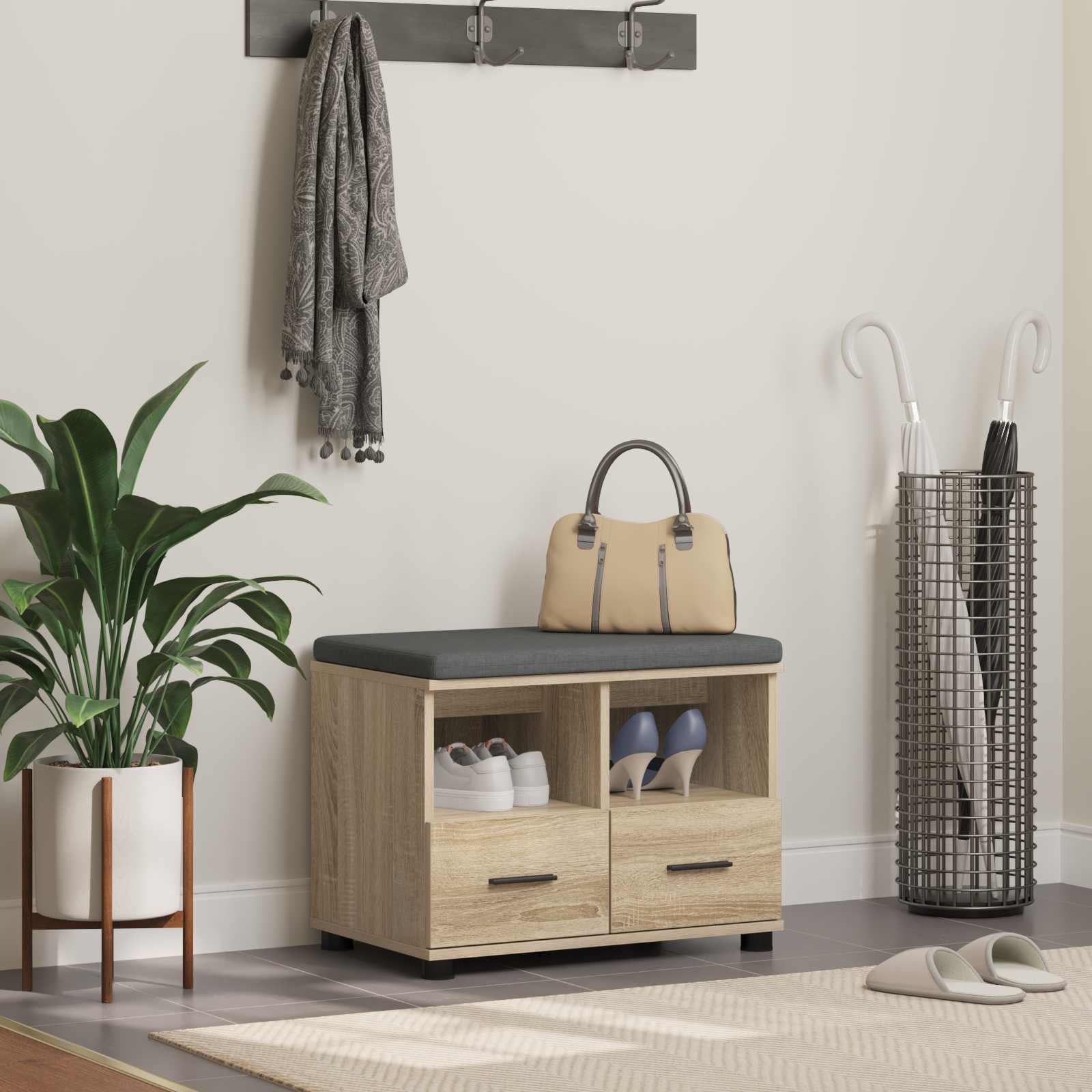 Hallbänk Sonoma-ek 60 x 38 x 46 cm Konstruerat Trä och Tyg