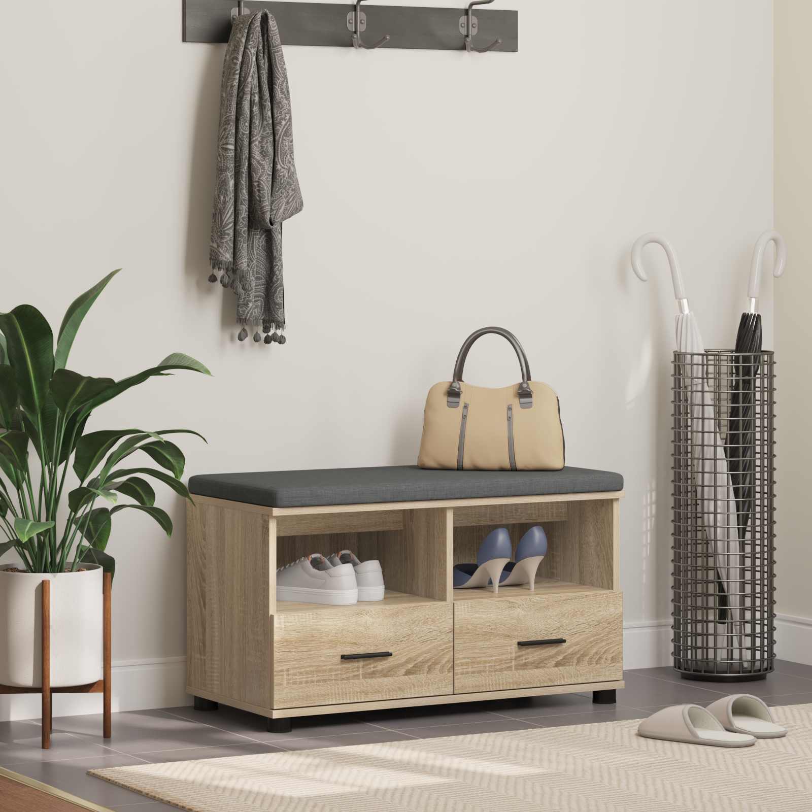 Hallbänk Sonoma-ek 80 x 38 x 46 cm Konstruerat Trä och Tyg