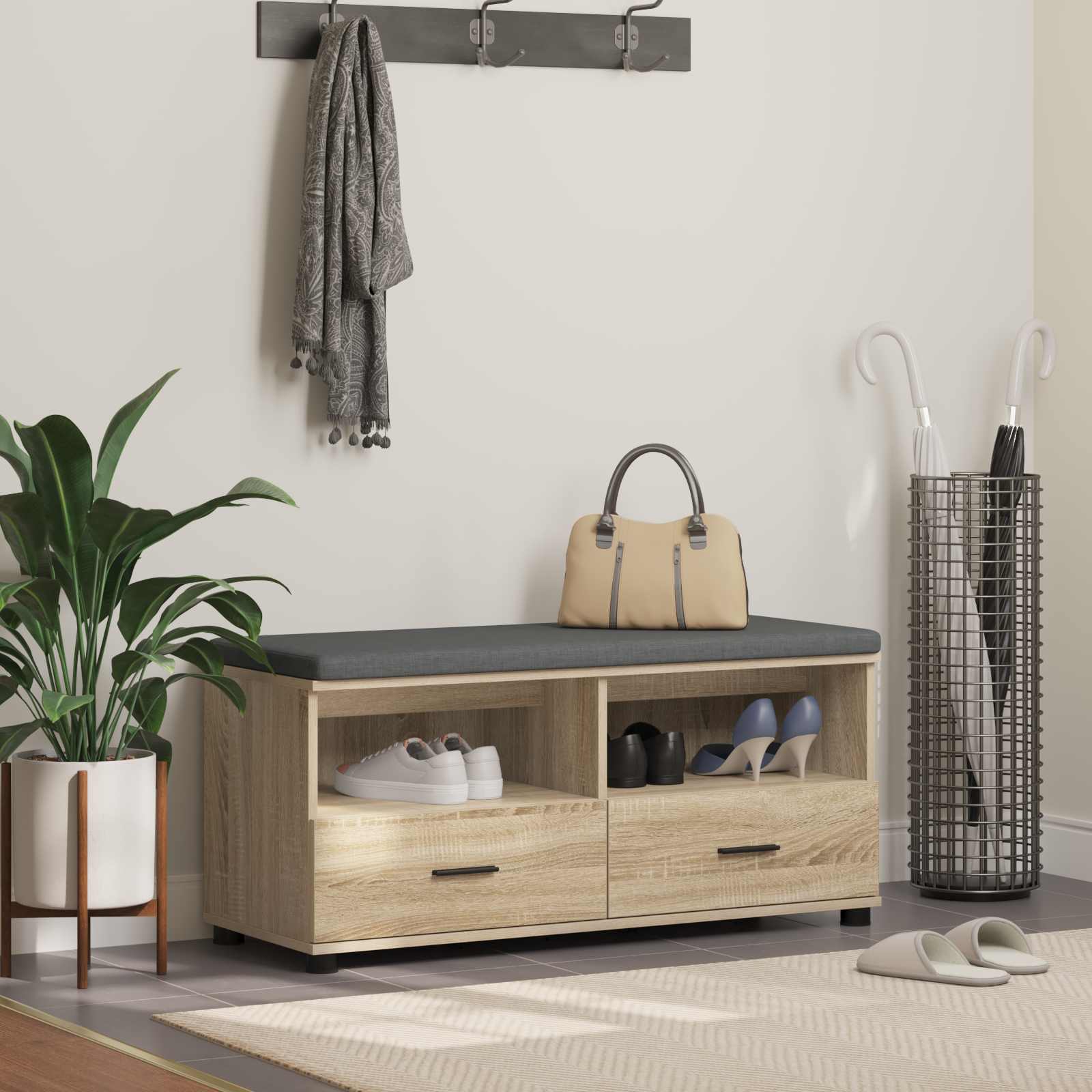 Hallbänk Sonoma-ek 100 x 38 x 46 cm Konstruerat Trä och Tyg