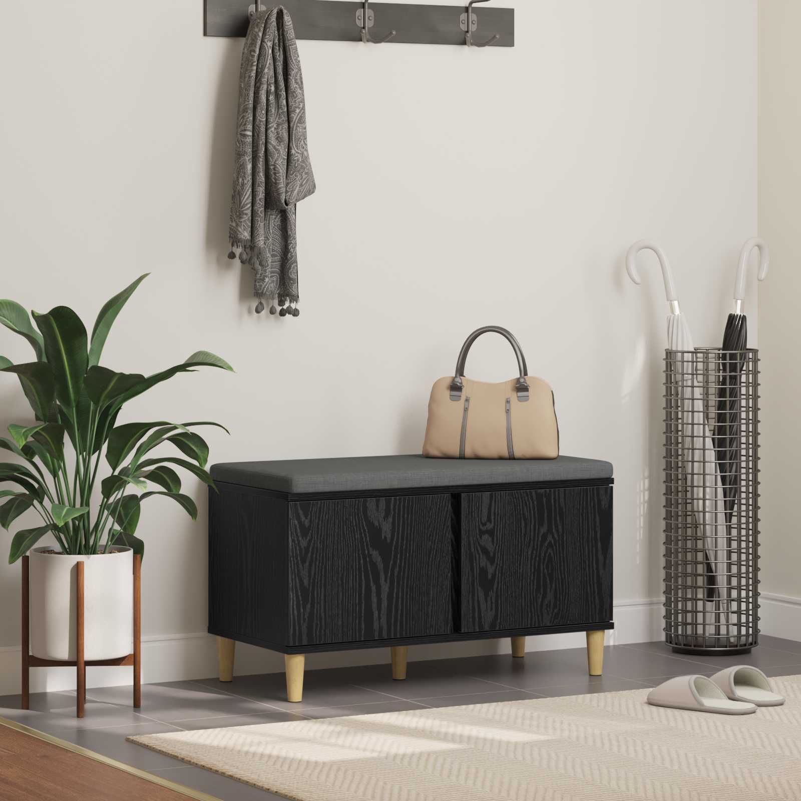 Hallbänk Svart Ek 80 x 38 x 46 cm Konstruerat Trä och Tyg