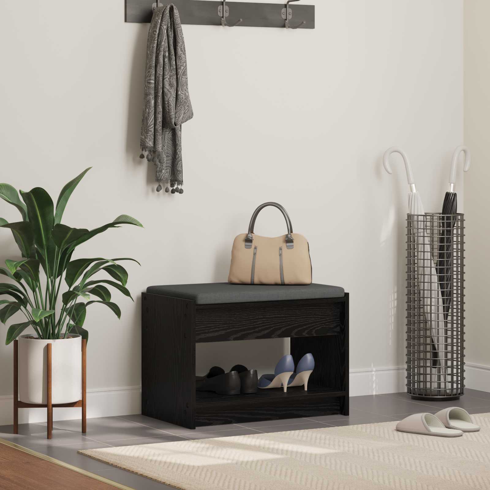 Hallbänk Svart Ek 63 x 38 x 45 cm Konstruerat Trä och Tyg