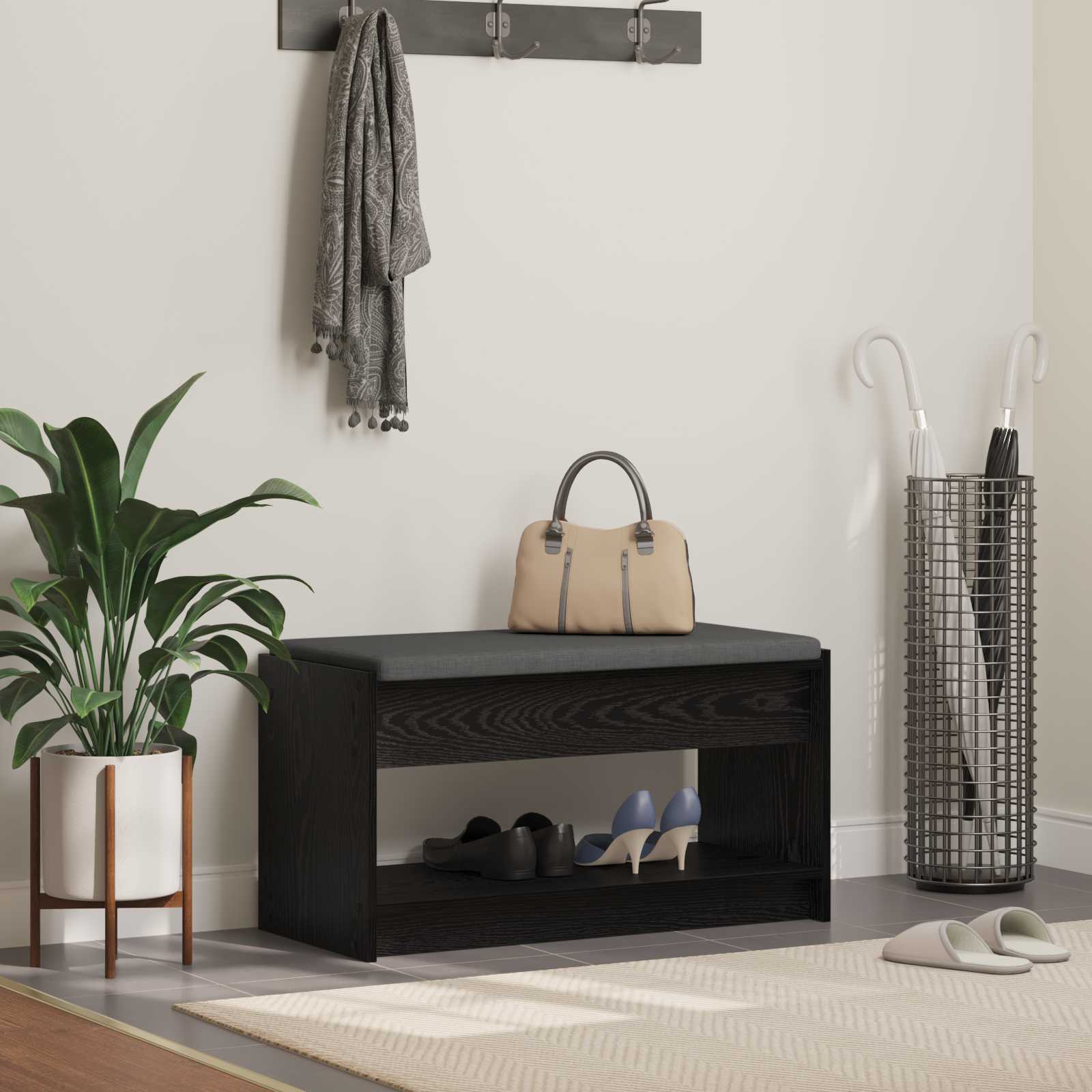 Hallbänk Svart Ek 83 x 38 x 45 cm Konstruerat Trä och Tyg