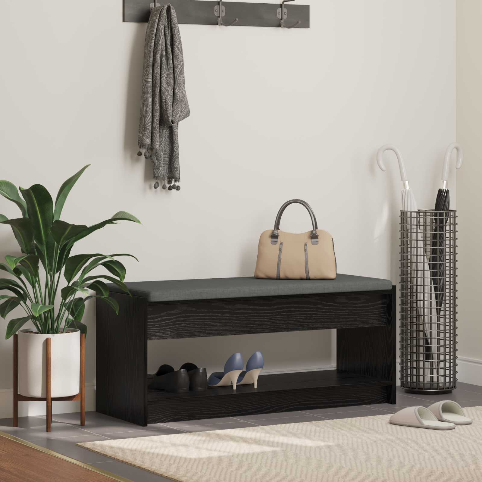 Hallbänk Svart Ek 103 x 38 x 45 cm Konstruerat Trä och Tyg
