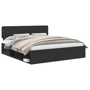 Sängram med huvudgavel Svart 180 x 200 cm Massiv furu