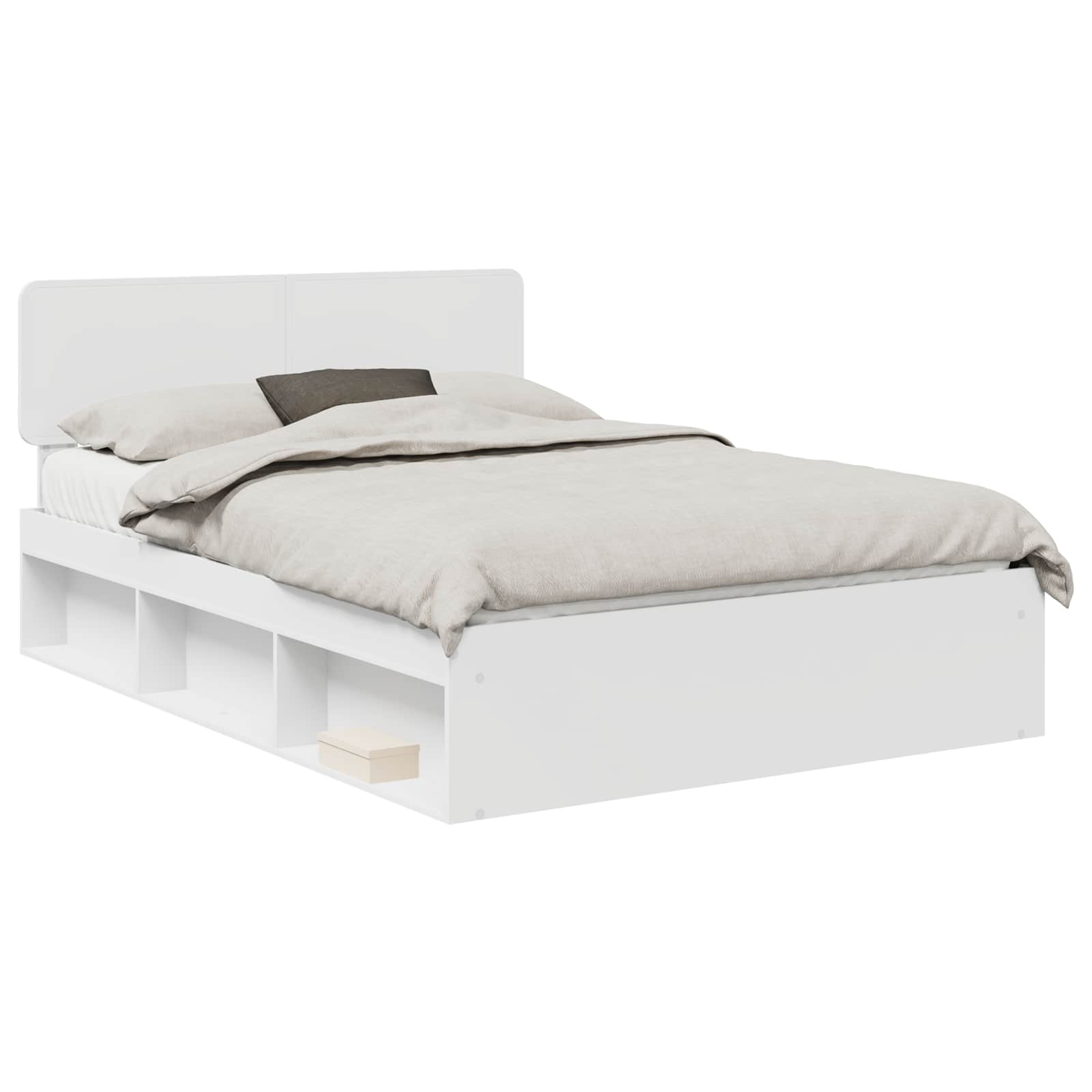 Sängram med huvudgavel Vit 160 x 200 cm Massiv furu