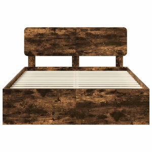 Sängram med huvudgavel Rökt ek 140 x 190 cm Massiv furu