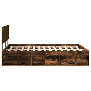 Sängram med huvudgavel Rökt ek 140 x 190 cm Massiv furu