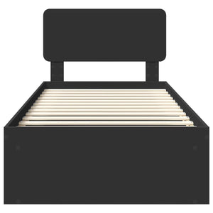 Sängram med huvudgavel Svart 100 x 200 cm Massiv furu