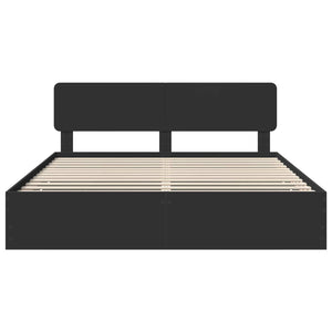 Sängram med låda med huvudgavel Svart 200 x 200 cm Ingenjörsträ
