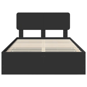 Sängram med låda med huvudgavel Svart 120 x 190 cm Ingenjörsträ
