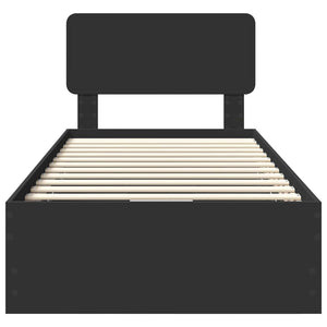 Sängram med låda med huvudgavel Svart 90 x 190 cm Ingenjörsträ