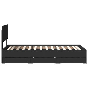 Sängram med låda med huvudgavel Svart 90 x 190 cm Ingenjörsträ