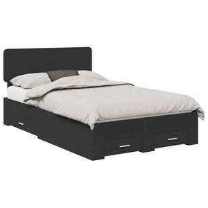 Sängram med huvudgavel Svart 135 x 190 cm Konstruerat trä