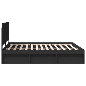 Sängram med huvudgavel Svart 200 x 200 cm Massiv furu