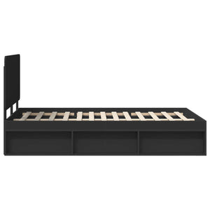 Sängram med huvudgavel Svart 135 x 190 cm Massiv furu