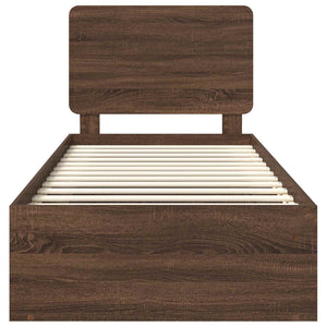 Sängram med huvudgavel Brun Ek 90 x 200 cm Massiv furu