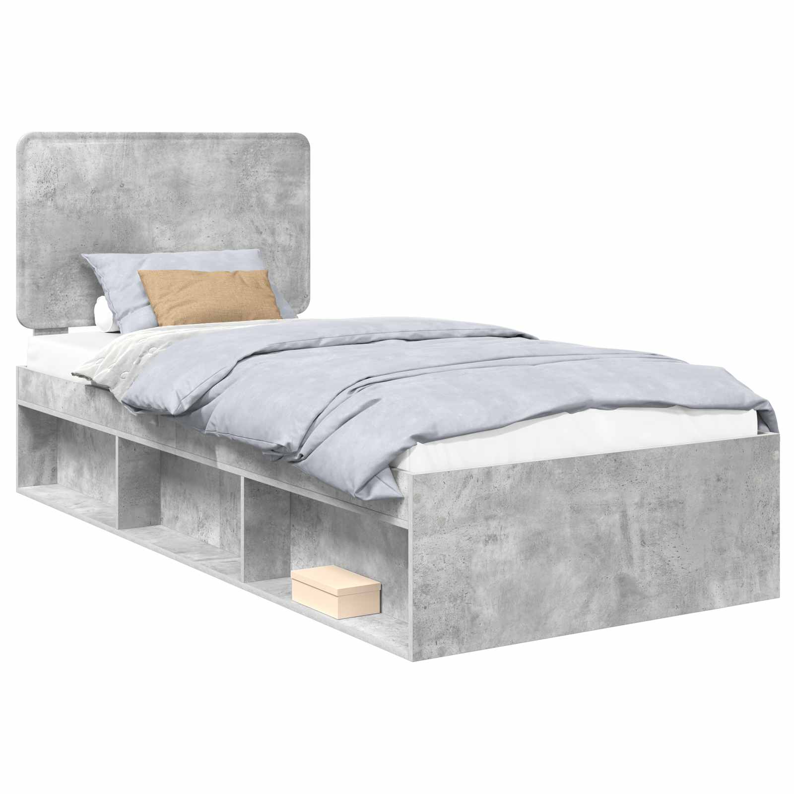 Sängram med huvudgavel Betonggrå 90 x 190 cm Massiv furu