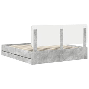 Sängram med låda Betonggrå 200 x 200 cm Ingenjörsträ