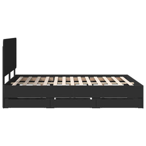Sängram med låda med huvudgavel Svart 140 x 200 cm Ingenjörsträ