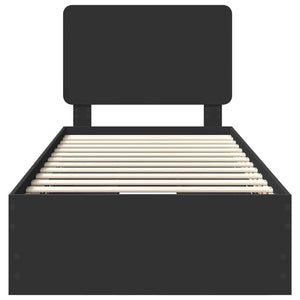 Sängram med låda med huvudgavel Svart 90 x 190 cm Ingenjörsträ