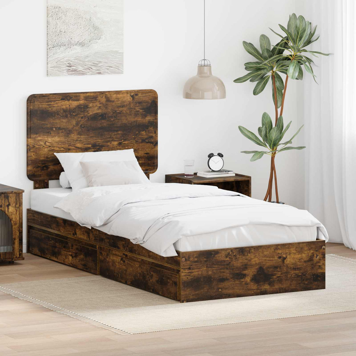 Förvaringssäng med låda Rökt ek 90 x 190 cm Konstruerat trä