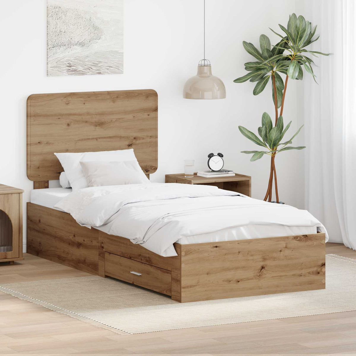 Sängram med låda Artisan Ek 90 x 200 cm Konstruerat trä