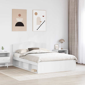 Sängram med huvudgavel Vit 140 x 200 cm Massiv furu