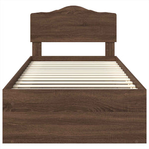Sängram med huvudgavel Brun Ek 100 x 200 cm Massiv furu
